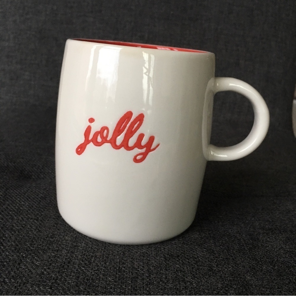 Holiday “jolly” Coffee Mug, Red, Cream, 15 oz